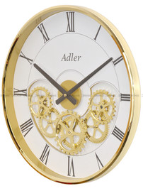Duży Zegar ścienny PW372-1747-Gold - 43x43 cm - ruchome koła zębate