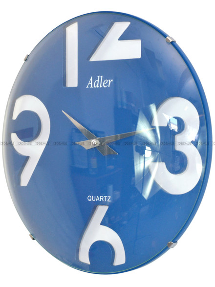Adler 21155-BLUE Zegar ścienny szklany okrągły duże cyfry 3,6,9,12