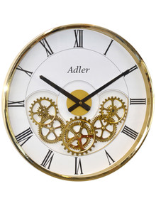 Duży Zegar ścienny PW372-1747-Gold - 43x43 cm - ruchome koła zębate