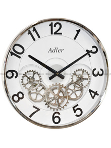 Duży Zegar ścienny PW372-1747-Silver - 43x43 cm - ruchome koła zębate
