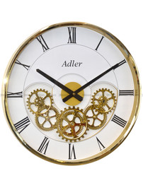 Duży Zegar ścienny PW372-1747-Gold - 43x43 cm - ruchome koła zębate
