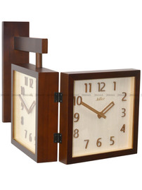 Drewniany Dwustronny Zegar ścienny 30304-Dark-Walnut - 32x36 cm - Do korytarza