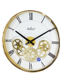 Duży Zegar ścienny PW372-1747-Gold - 43x43 cm - ruchome koła zębate
