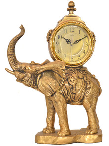 Adler 80011G Zegar kominkowy kwarcowy figurka słoń, Złoty