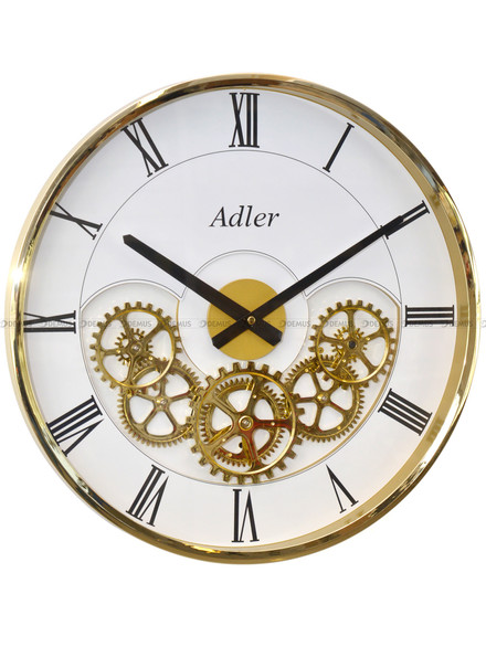 Duży Zegar ścienny PW372-1747-Gold - 43x43 cm - ruchome koła zębate