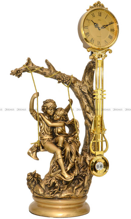 Adler 80081G-R duży zegar kominkowy figurka ze złotą tarczą i rzymskimi cyframi